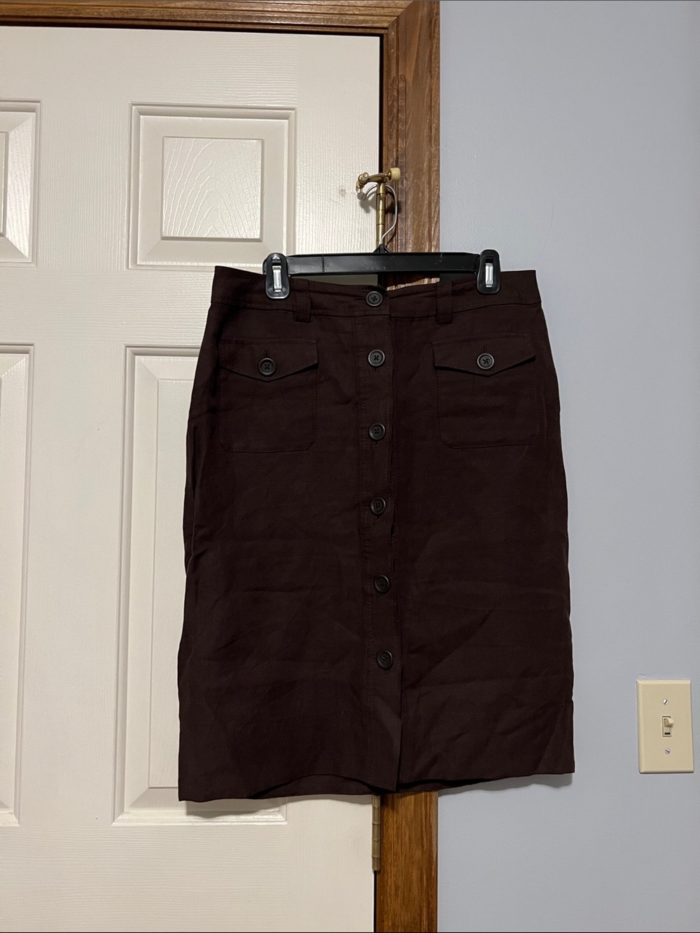 Banana Republic Dark Brown Button-Front Pencil Skirt